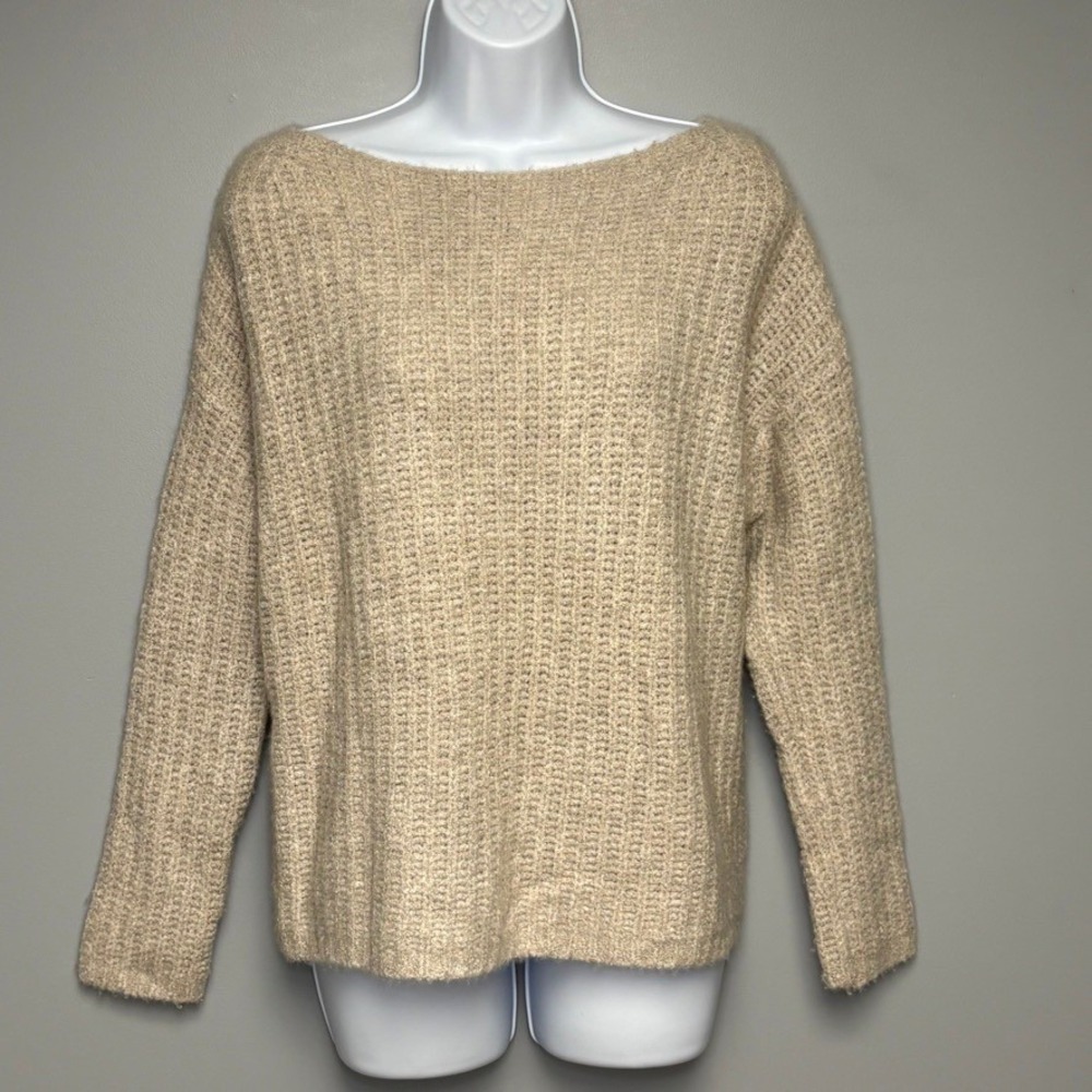 Vince Minimalist Cashmere Chunky Knit Crean Tan Oversized Sweater Sz S